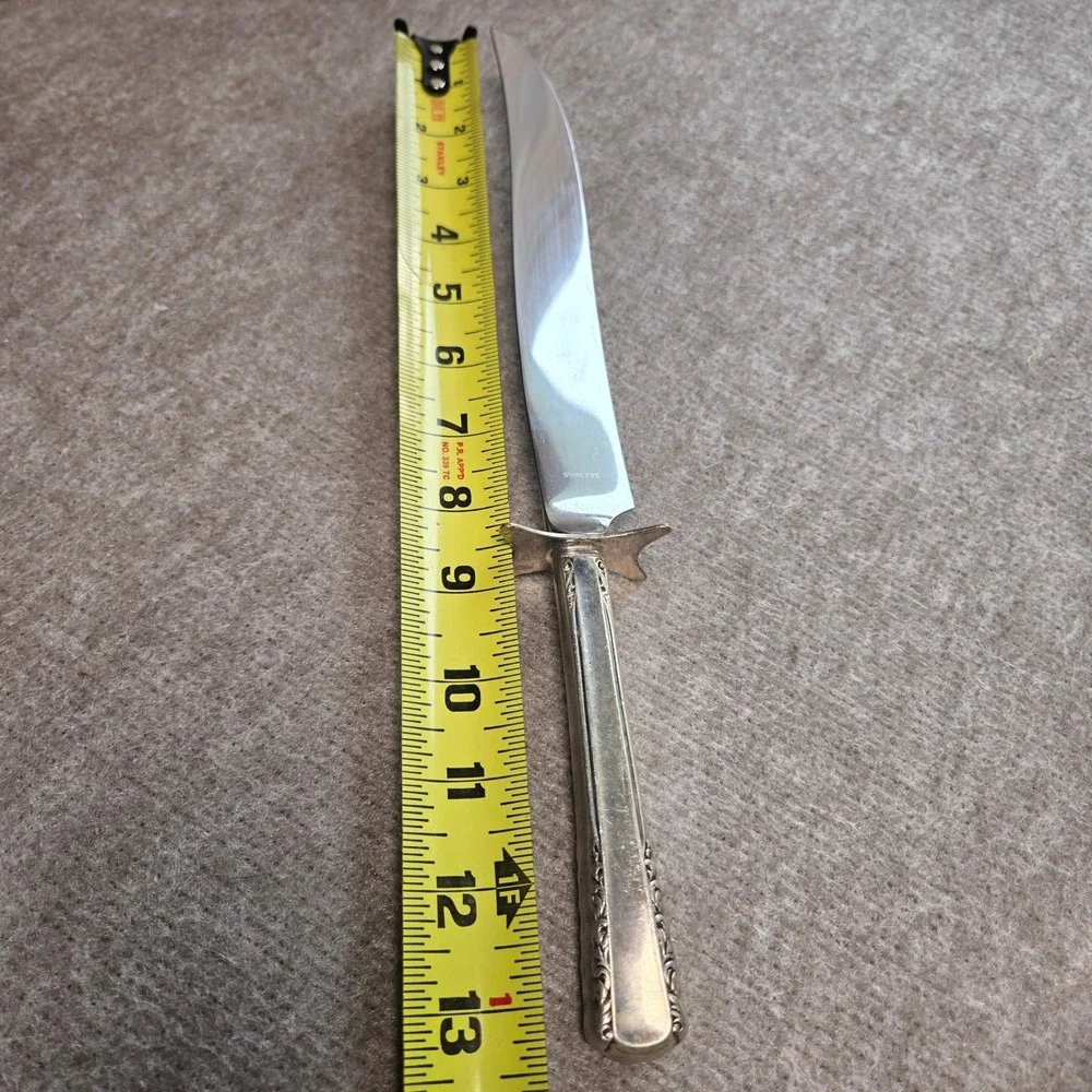 Vtg Silverplate Ornate‎ Handle Stainless Steel Carving Knife 12.5
